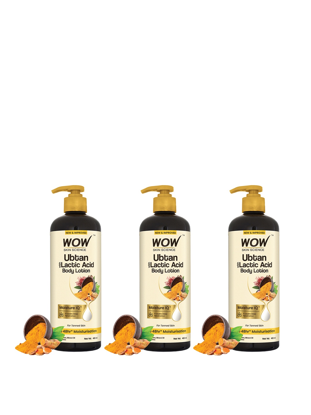 

WOW SKIN SCIENCE Set Of 3 Ubtan Body Lotion For Anti-Tanning & Smoothening - 400ml Each, Yellow