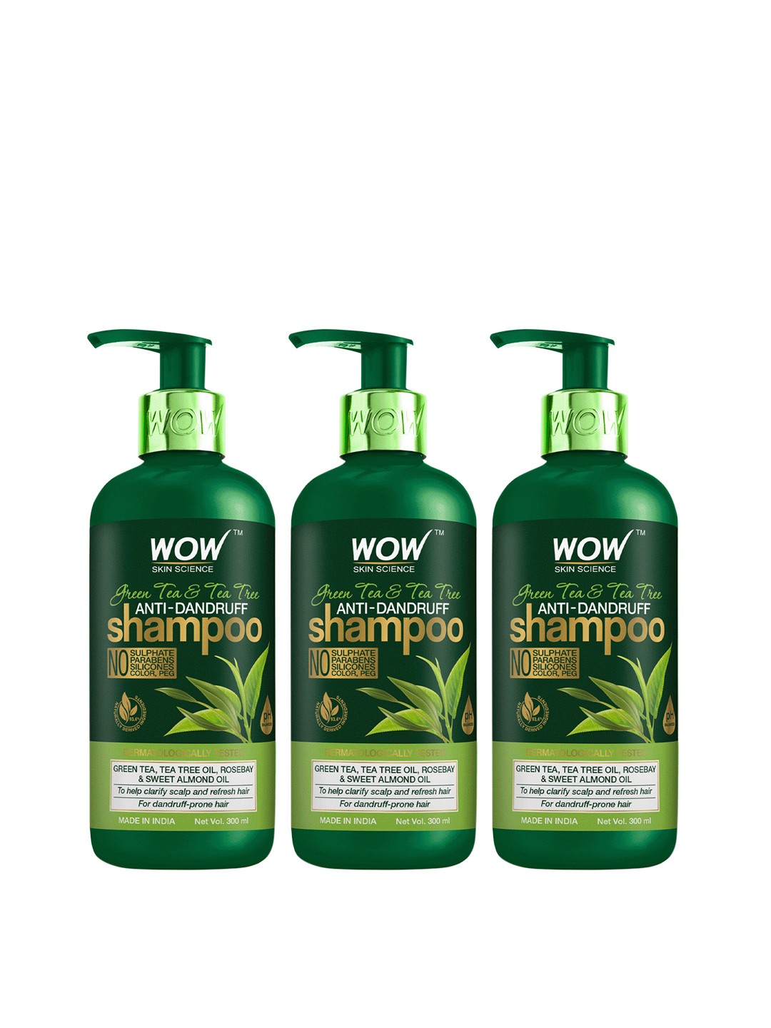 

WOW SKIN SCIENCE Set Of 3 Green Tea & Tea Tree Anti-Dandruff Shampoo - 300ml Each