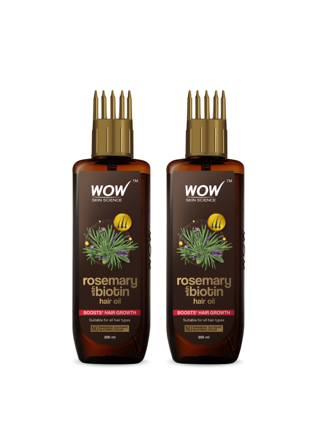 

WOW SKIN SCIENCE Set of 2 Rosemary with Biotin Hair Growth Oil - 200 ml each, Brown