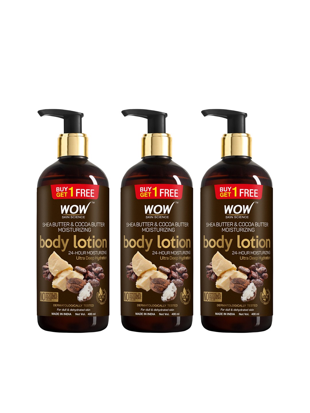 

WOW SKIN SCIENCE Set of 3 Shea & Cocoa Butter Body Lotion - 400ml each, Brown