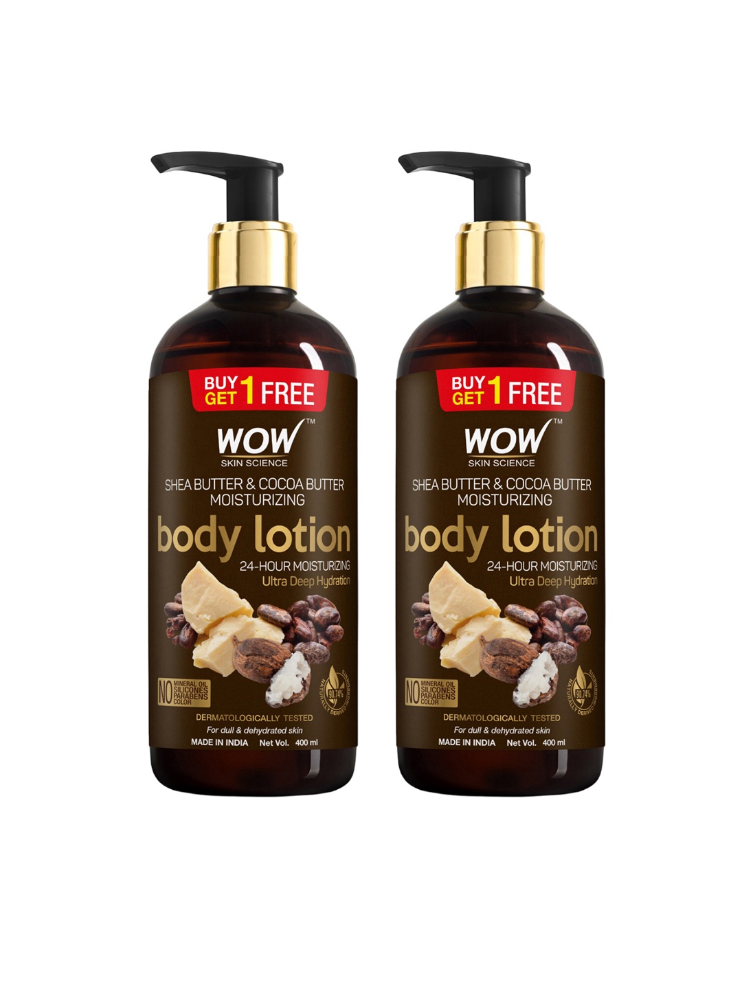 

WOW SKIN SCIENCE Set of 2 Shea & Cocoa Butter Body Lotion with Argan Oil - 400 ml each, Brown