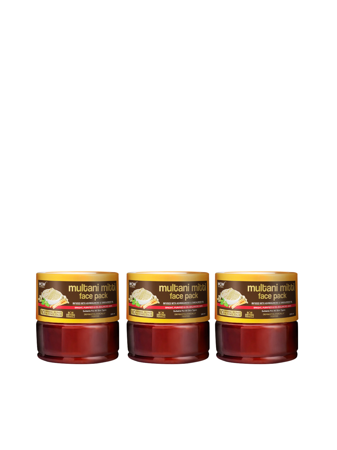 

WOW SKIN SCIENCE Set of 3 Multani Mitti Face Pack - 200ml each, Brown