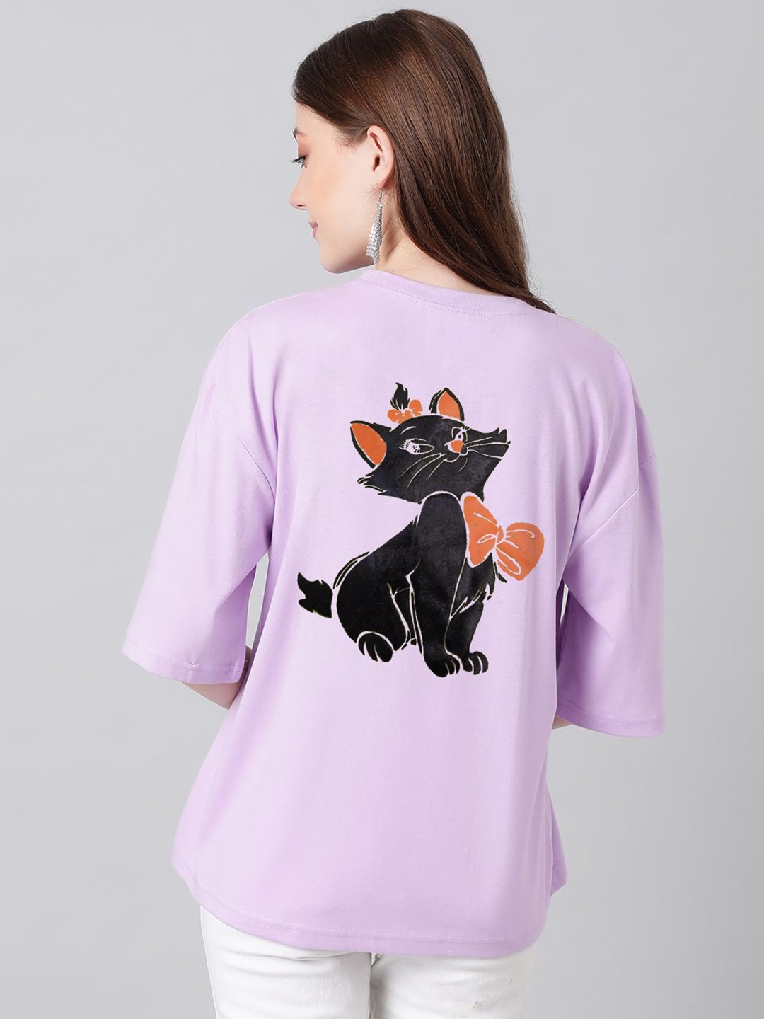 Kotty Graphic Printed Cotton Oversized T-shirt, Purple