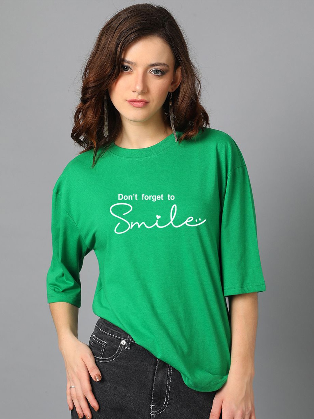 

Kotty Typography Printed Oversized T-shirt, Green