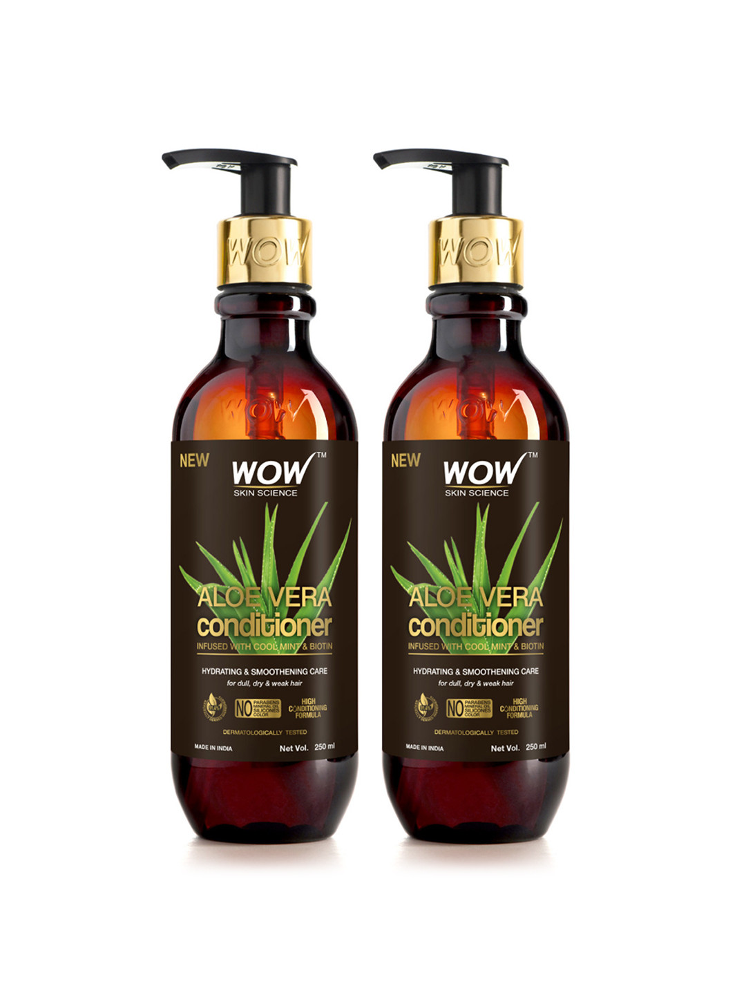 

WOW SKIN SCIENCE Set of 2 Aloe Vera Conditioner with Cool Mint & Biotin - 250ml each, Brown