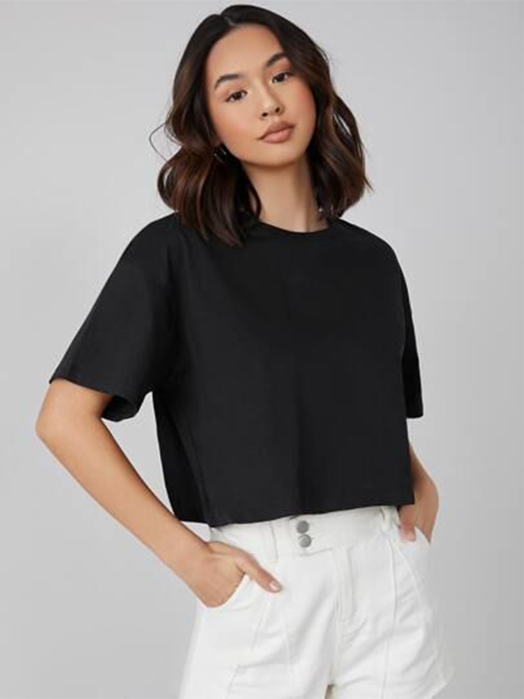 

Kotty Round Neck Cotton Oversized T-shirt, Black