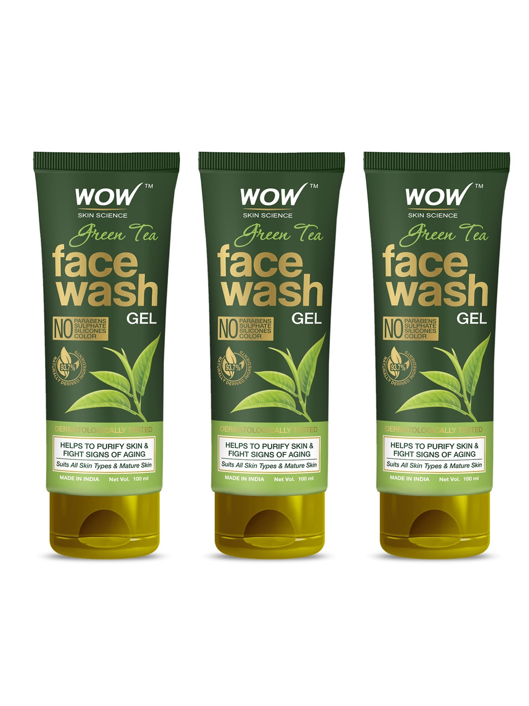 

WOW SKIN SCIENCE Set Of 3 Green Tea Face Wash Gel To Purify Skin - 100ml Each