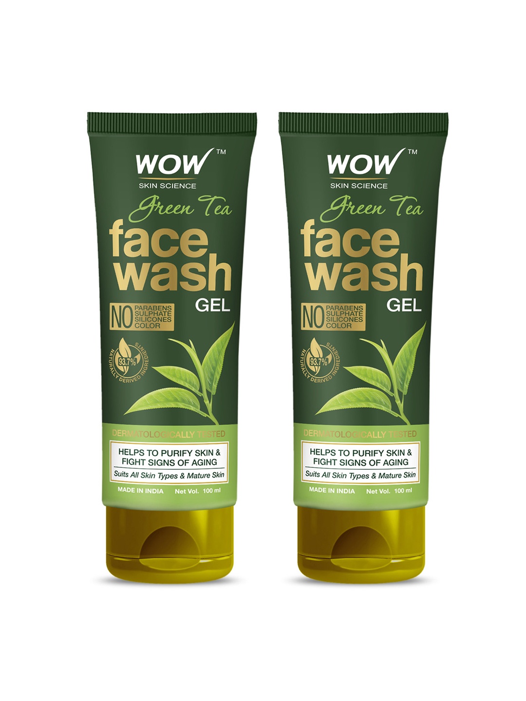 

WOW SKIN SCIENCE Set of 2 Green Tea Vegan Face Wash Gel - 100ml each