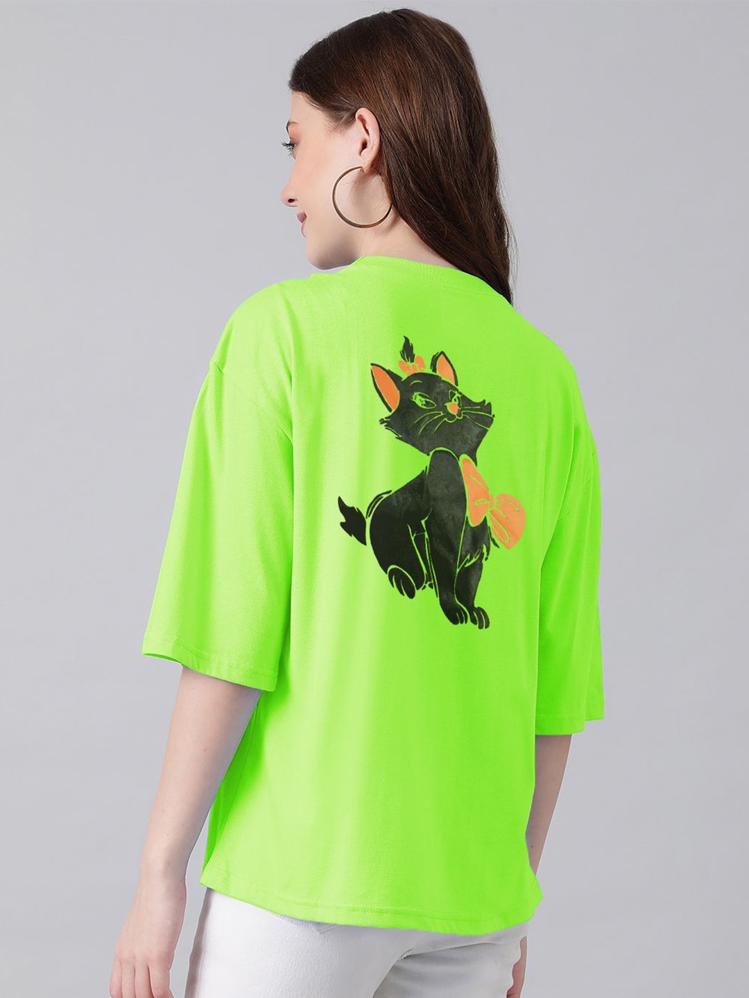 

Kotty Printed Drop-Shoulder Sleeves Cotton T-shirt, Green