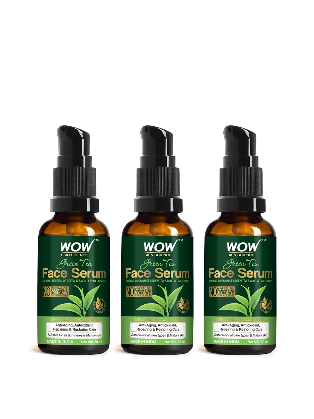 

WOW SKIN SCIENCE Set Of 3 Green Tea Face Serum With Aloe Vera Extracts - 30ml Each