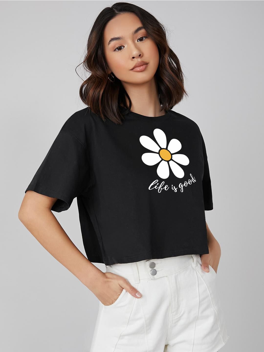 

Kotty Floral Printed Cotton Oversized T-shirt, Black