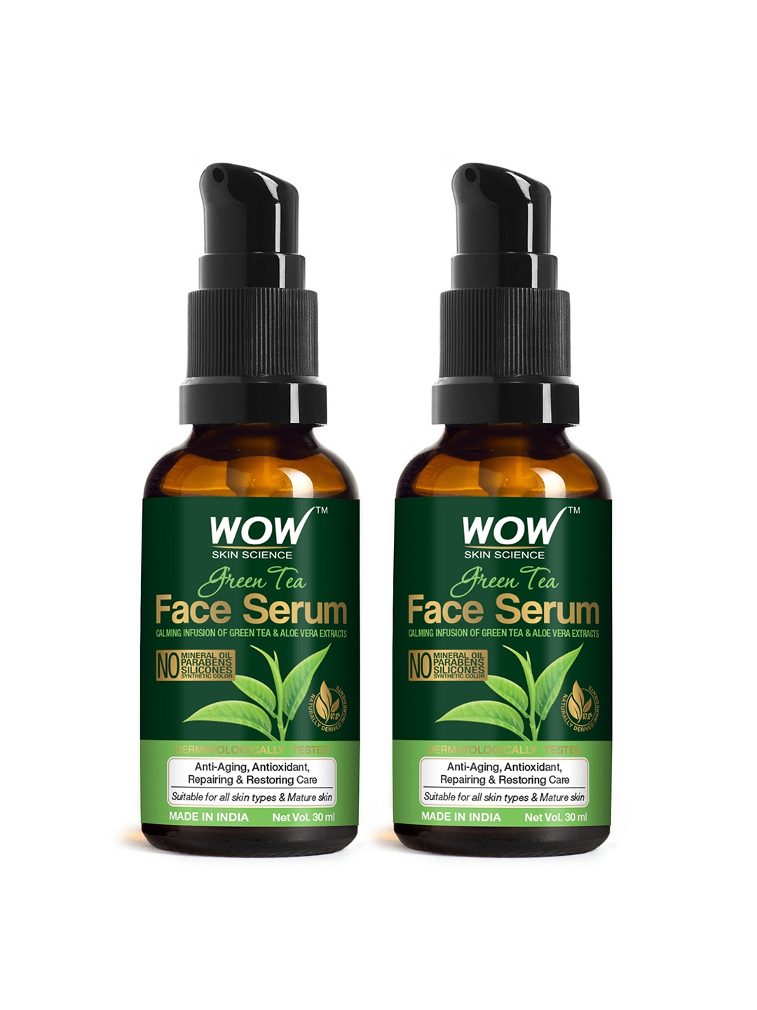 

WOW SKIN SCIENCE Set Of 2 Green Tea Face Serum With Aloe Vera Extracts - 30ml Each