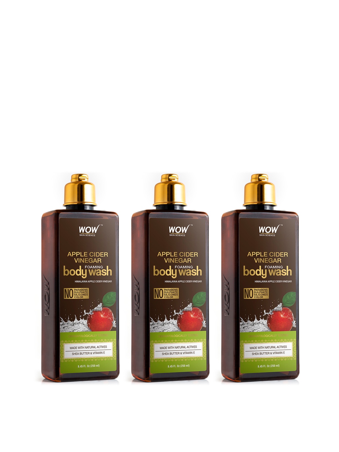 

WOW SKIN SCIENCE Set Of 3 Apple Cider Vinegar Foaming Body Wash - 250ml Each, Brown
