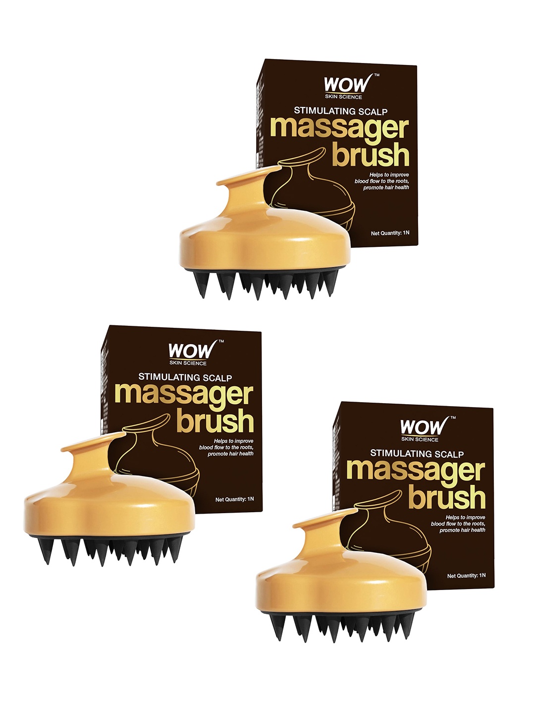 

WOW SKIN SCIENCE Set Of 3 Stimulating Scalp Massager Shampoo Brush, Brown
