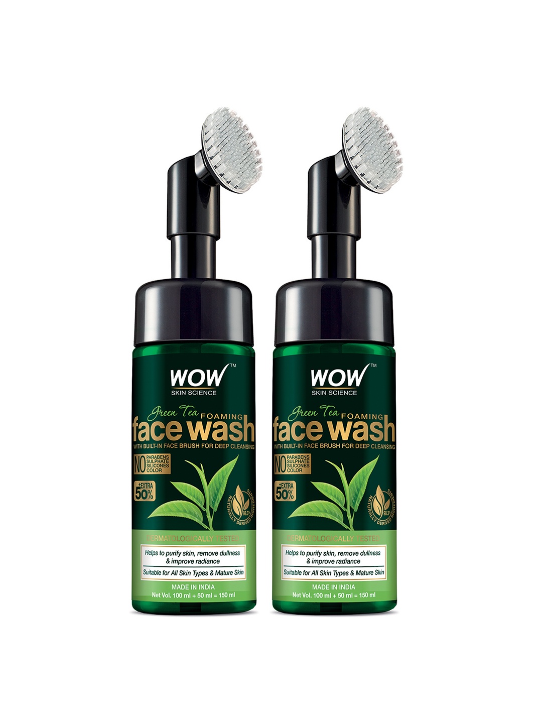 

WOW SKIN SCIENCE Set Of 2 Green Tea Foaming Face Wash with Built-In Face Brush- 150ml Each