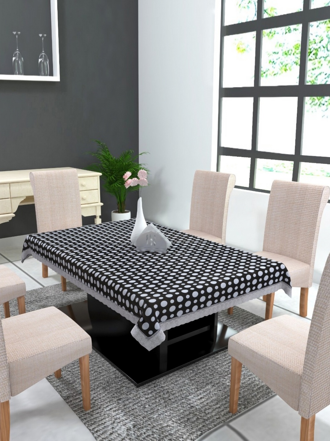

MONKDECOR Black Printed 4-Seater Table Cover