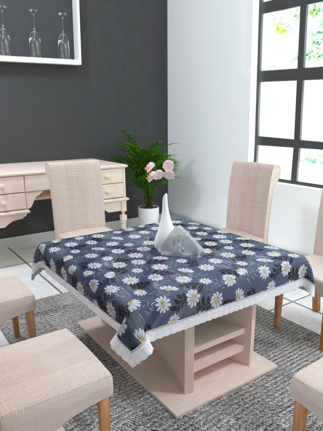 

MONKDECOR Blue Floral Waterproof 4-Seater Table Cover