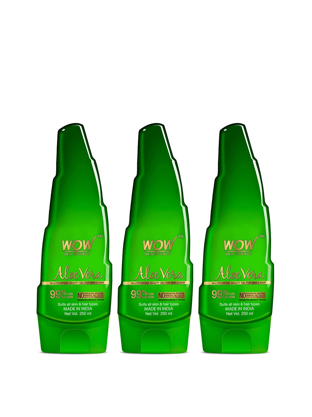 

WOW SKIN SCIENCE Set Of 3 Multipurpose 99% Pure Aloe Vera Gel For Skin & Hair - 250ml Each, Green