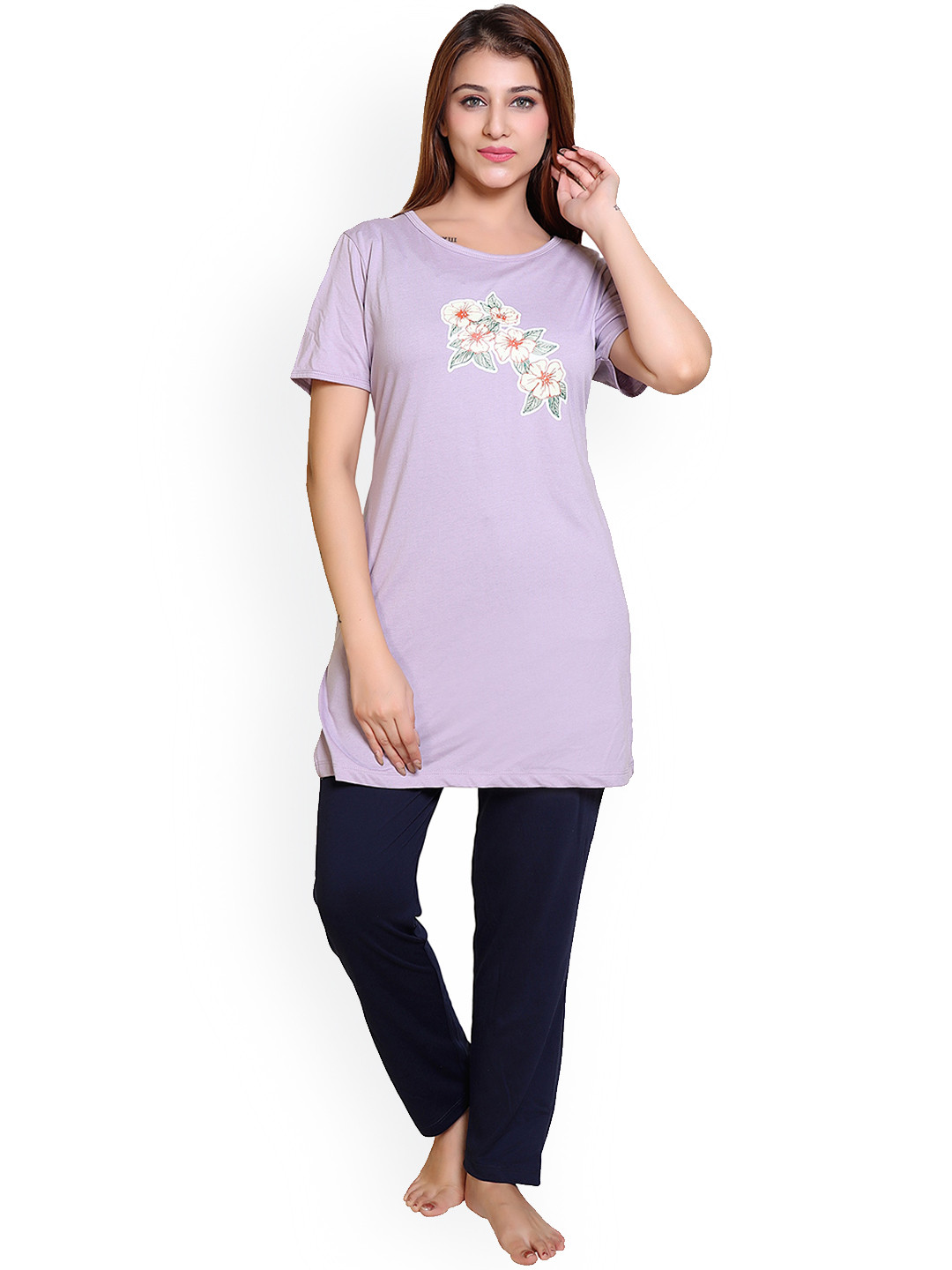 

MAZMUN Round Neck T-shirt With Pyjamas, Lavender