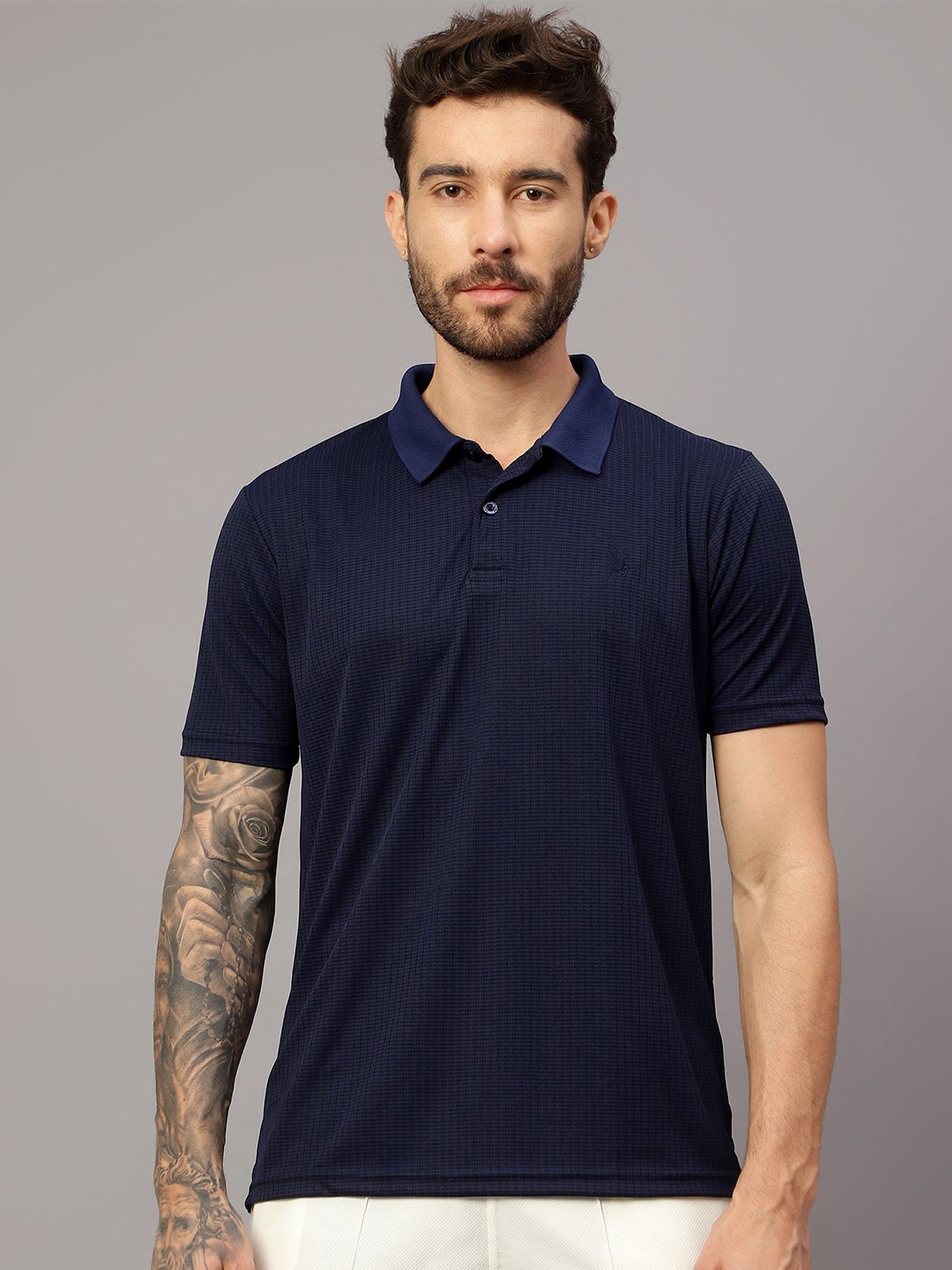 

Trenz Self Design Polo Collar T-shirt, Navy blue