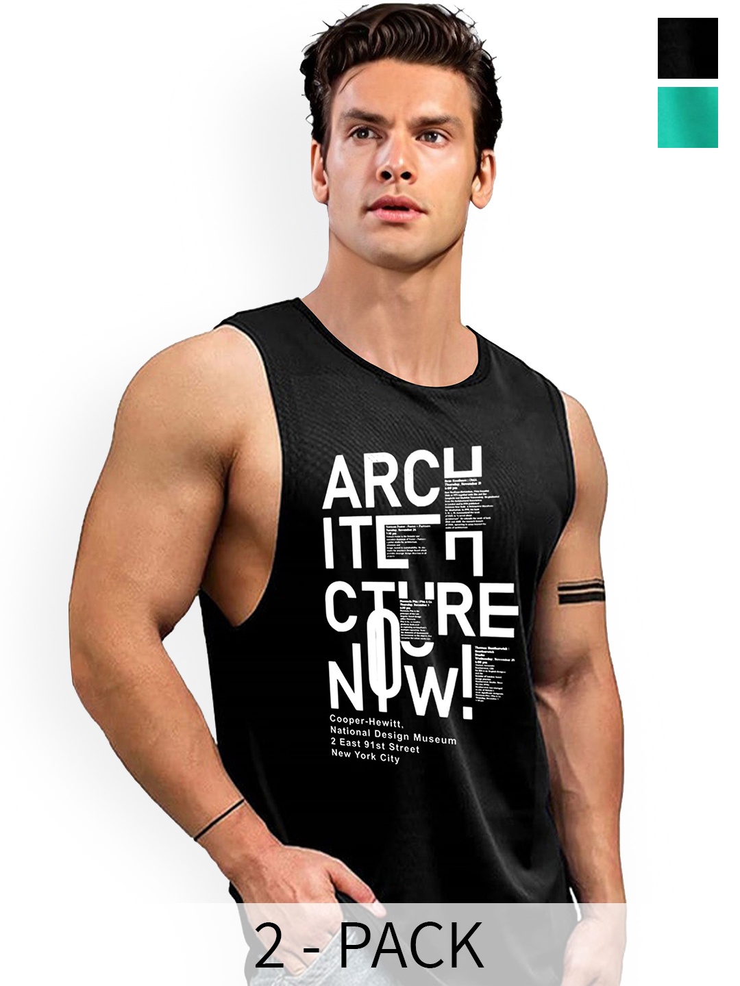 

AUSK Pack of 2 Printed Innerwear Gym Vests-A0737+738, Black