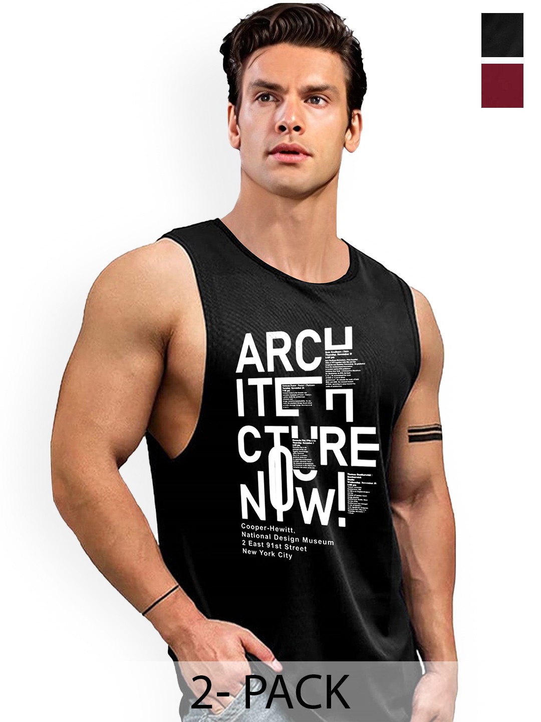 

AUSK Pack Of 2 Printed Innerwear Gym Innerwear Vests A0737+741, Maroon
