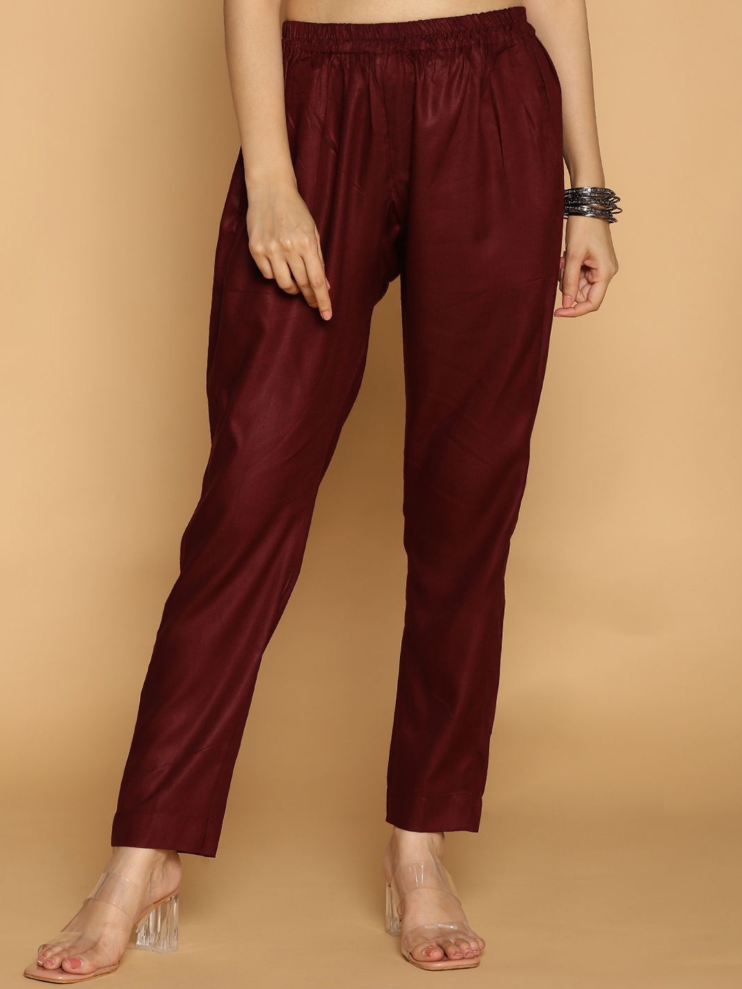 

LetsDressUp Women Pleated Peg Trousers, Burgundy