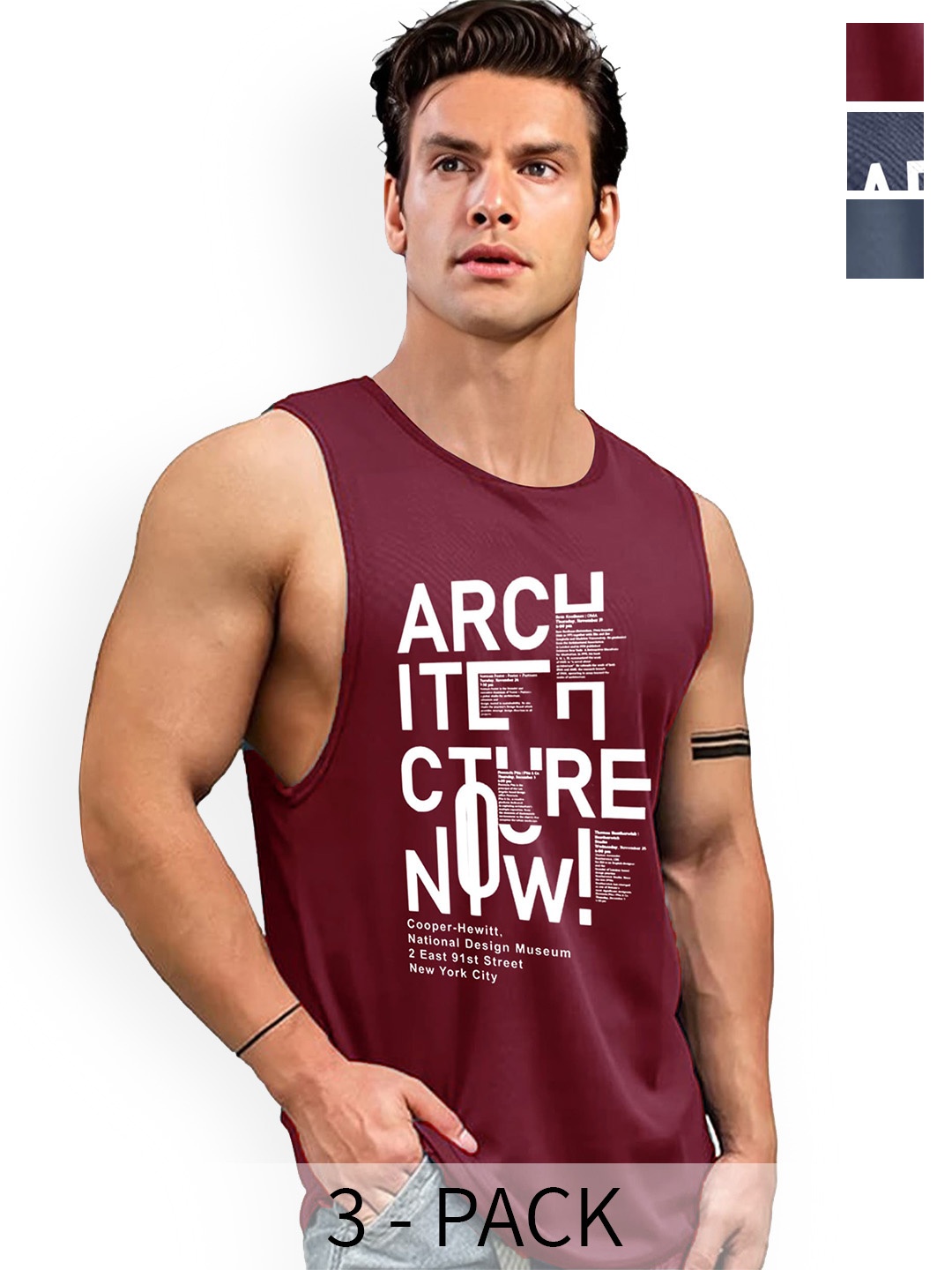 

AUSK Pack of 3 Printed Innerwear Gym Vests-A0740+741+742, Grey