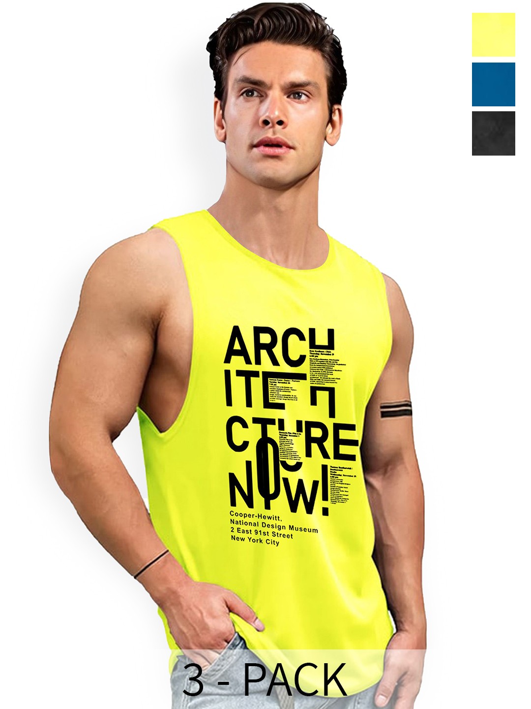

AUSK Pack Of 3 Printed Rich Sleeveless Innerwear Vests A-737+743+744, Black