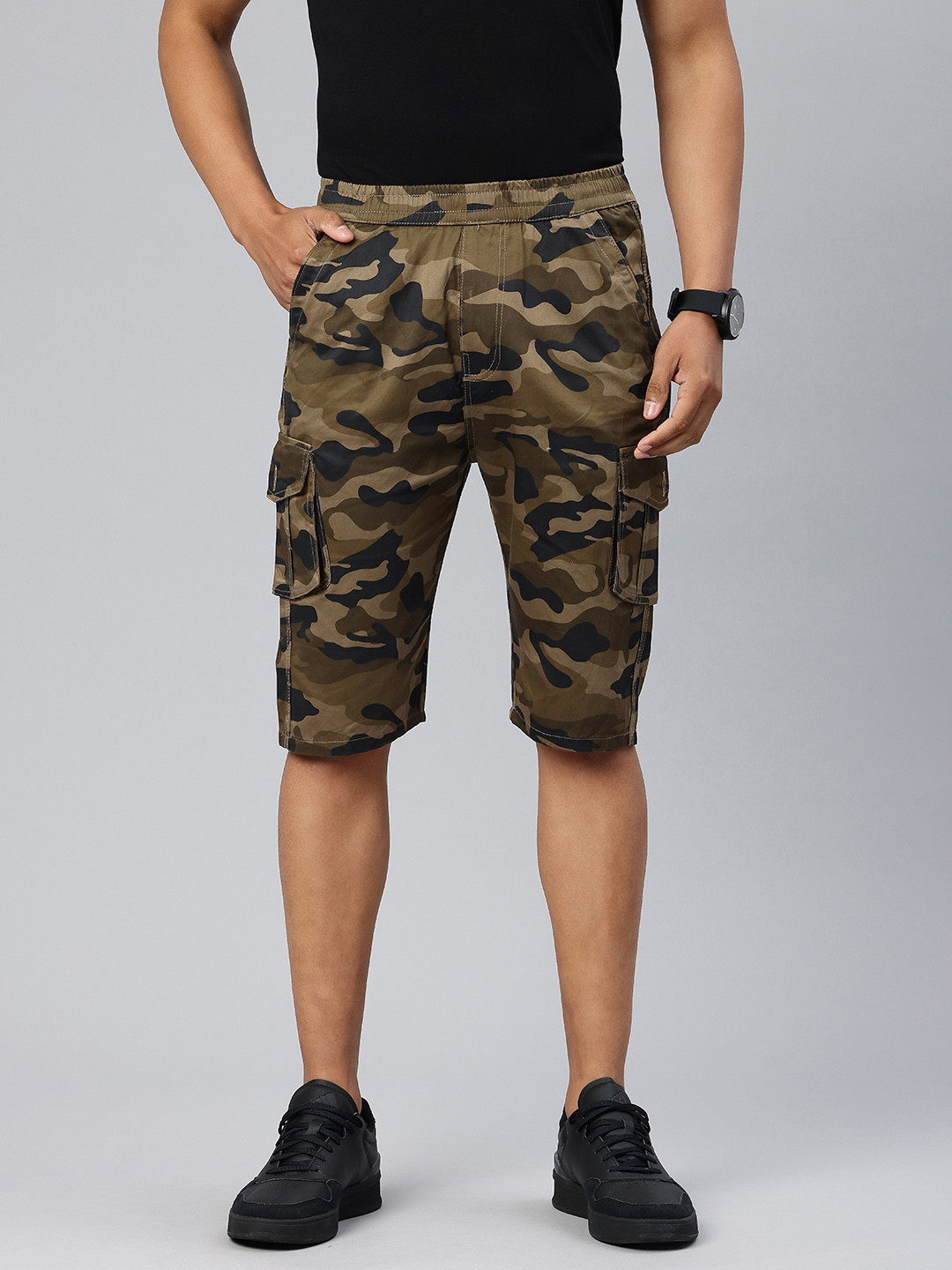 

ADBUCKS Men Camouflage Printed Cargo Shorts, Beige