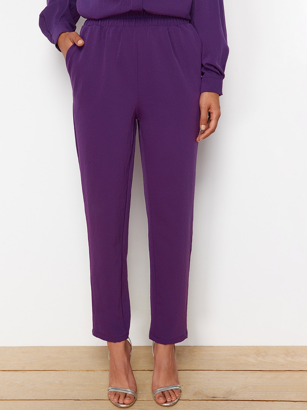 

Trendyol Shirt Collar Top With Trousers, Purple