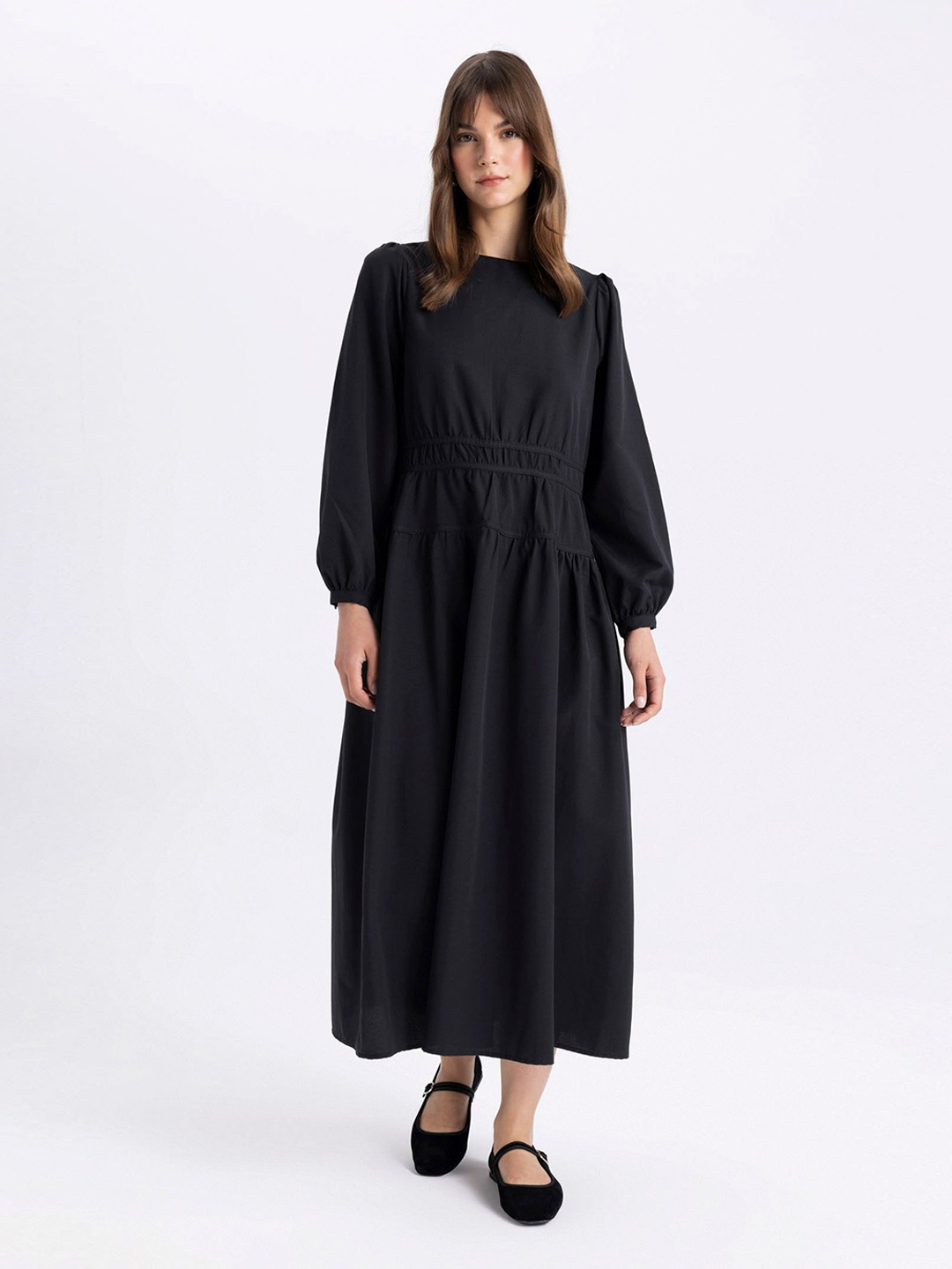 

DeFacto Puff Sleeve Fit & Flare Maxi Dress, Na