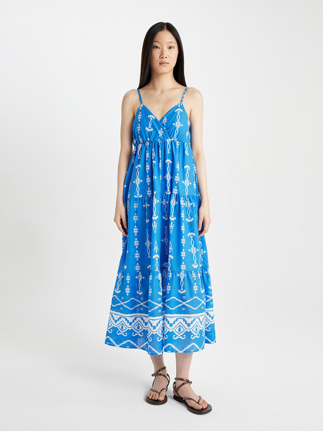 

DeFacto Ethnic Motifs Print A-Line Midi Dress, Na