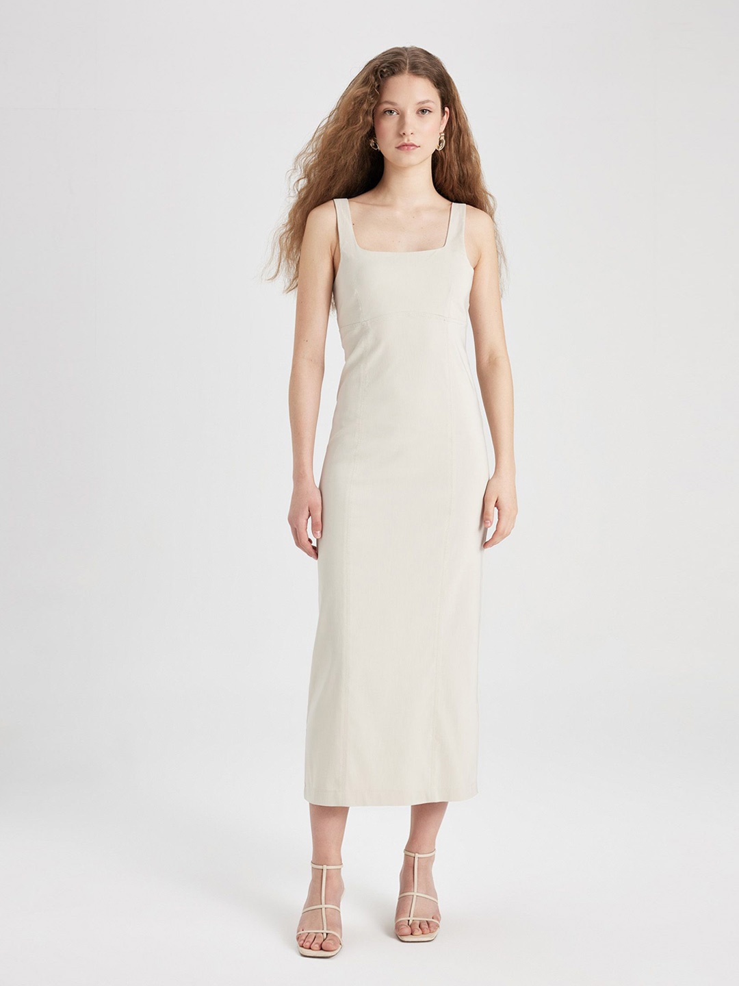 

DeFacto Shoulder Straps A-Line Midi Dress, Off white