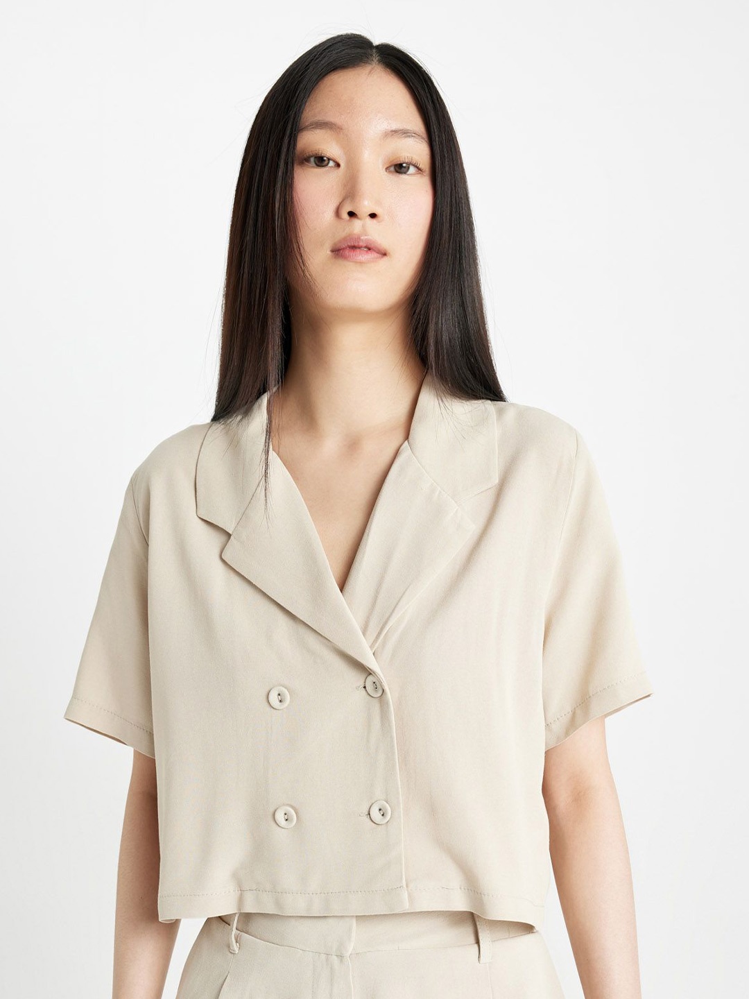 

DeFacto Spread Collar Casual Shirt, Beige