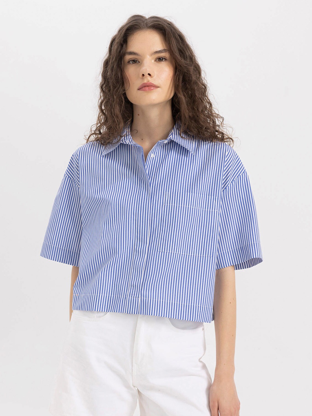 

DeFacto Women Opaque Striped Casual Shirt, Na