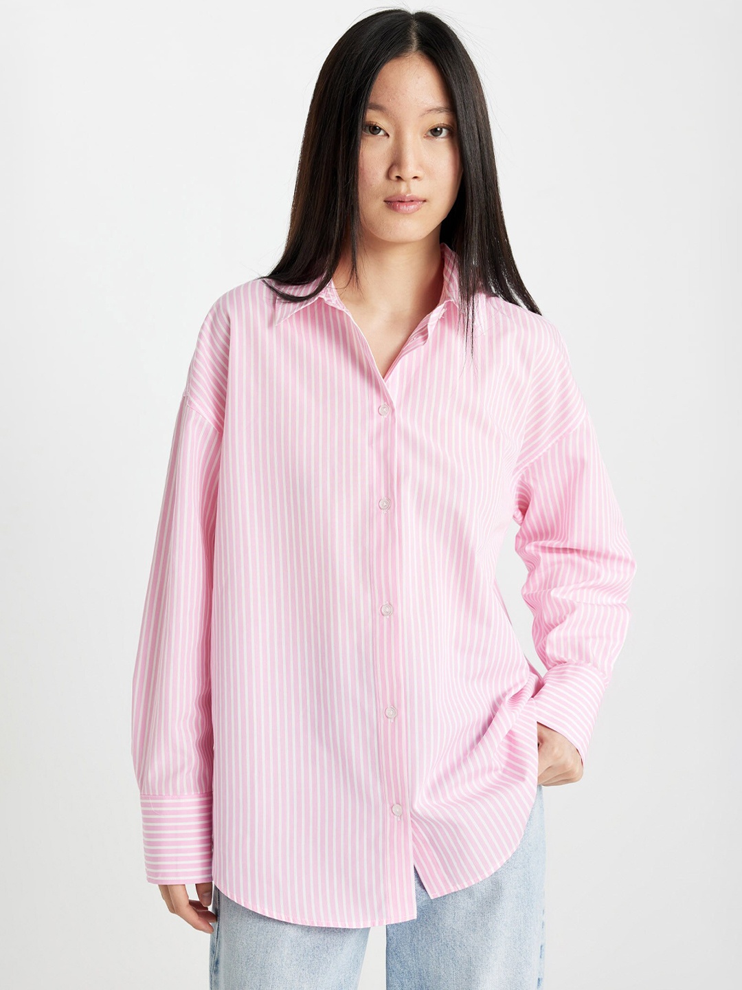 

DeFacto Women Opaque Striped Casual Shirt, Na