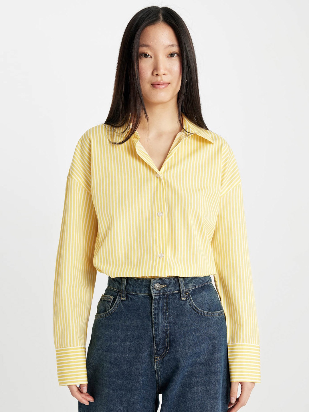 

DeFacto Women Opaque Striped Casual Shirt, Na