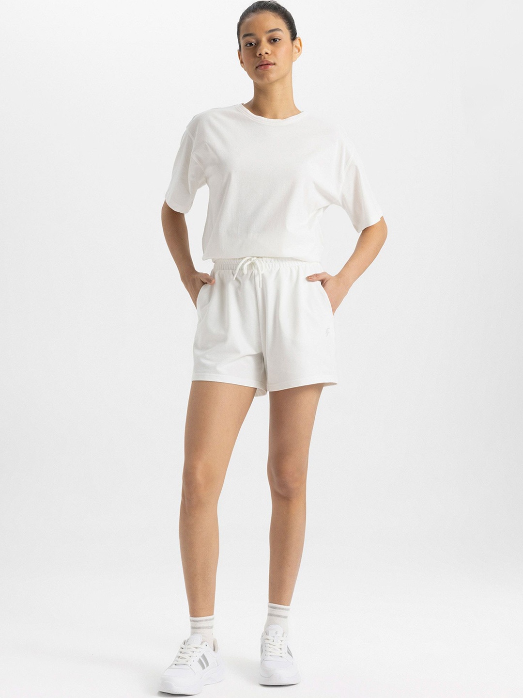 DeFacto Women Mid-Rise Sports Shorts, White