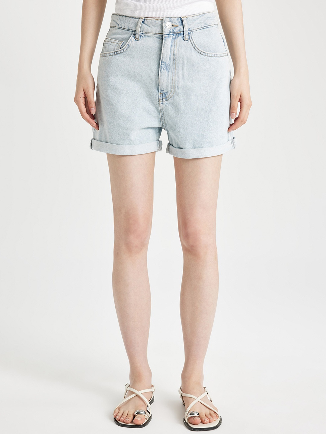 

DeFacto Women Pure Cotton Denim Shorts, Blue