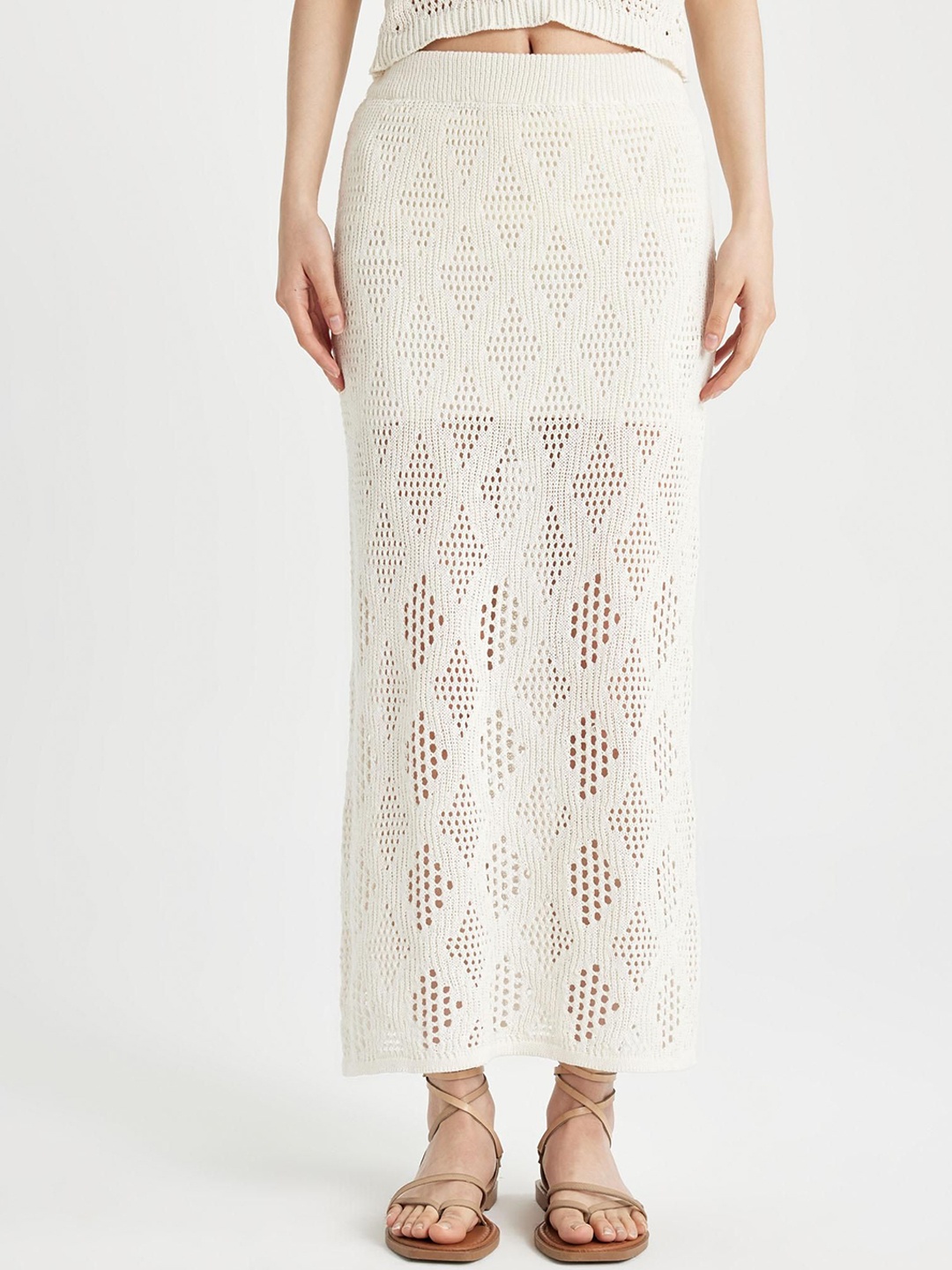 

DeFacto Self-Design Midi Skirt, White