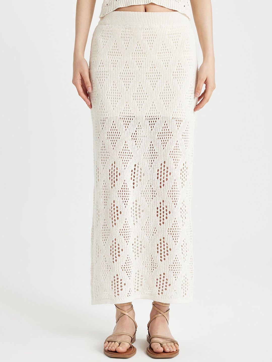 

DeFacto Self-Design Midi Skirt, White