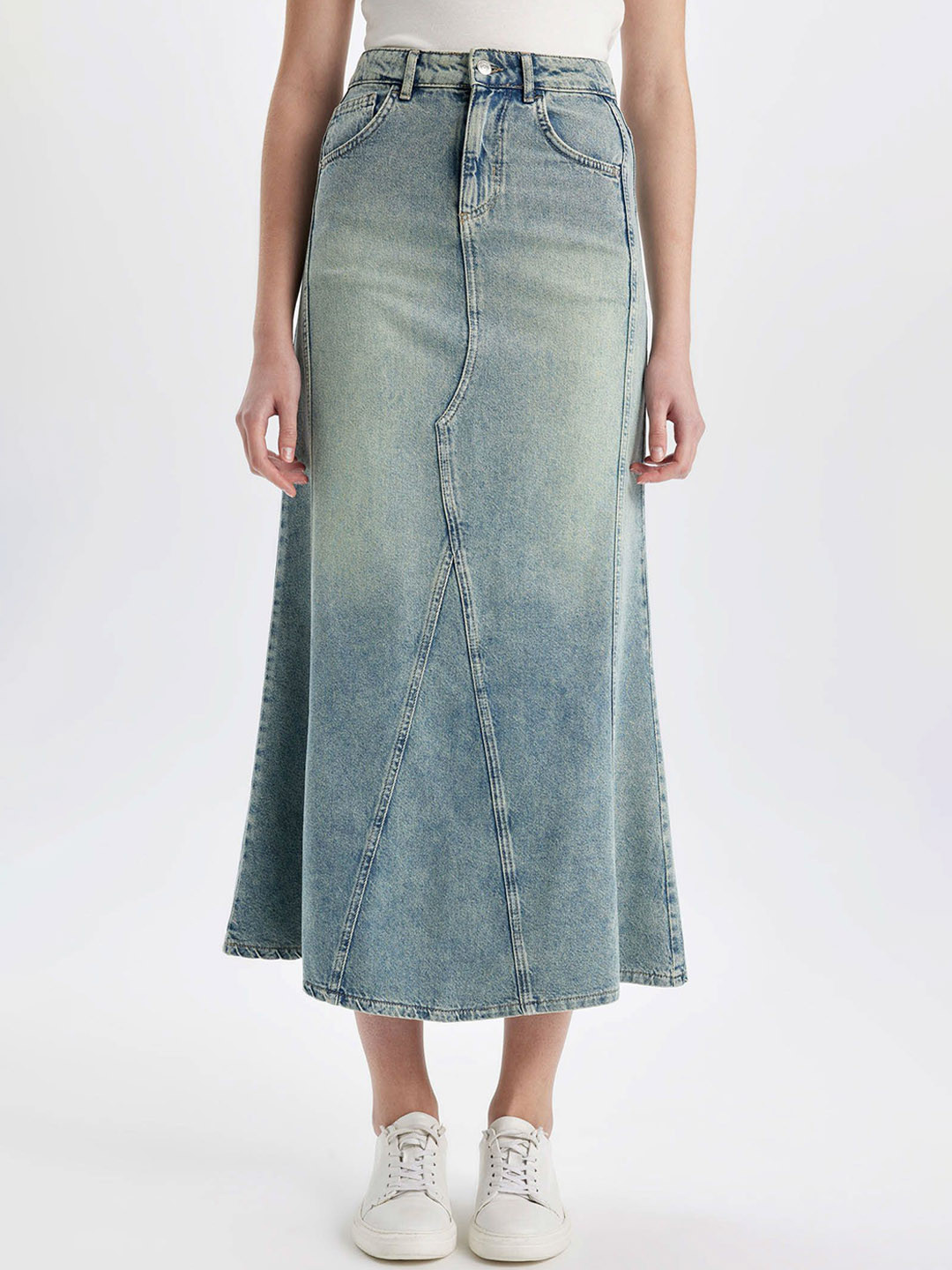 

DeFacto Faded Pure Cotton Midi Skirt, Blue