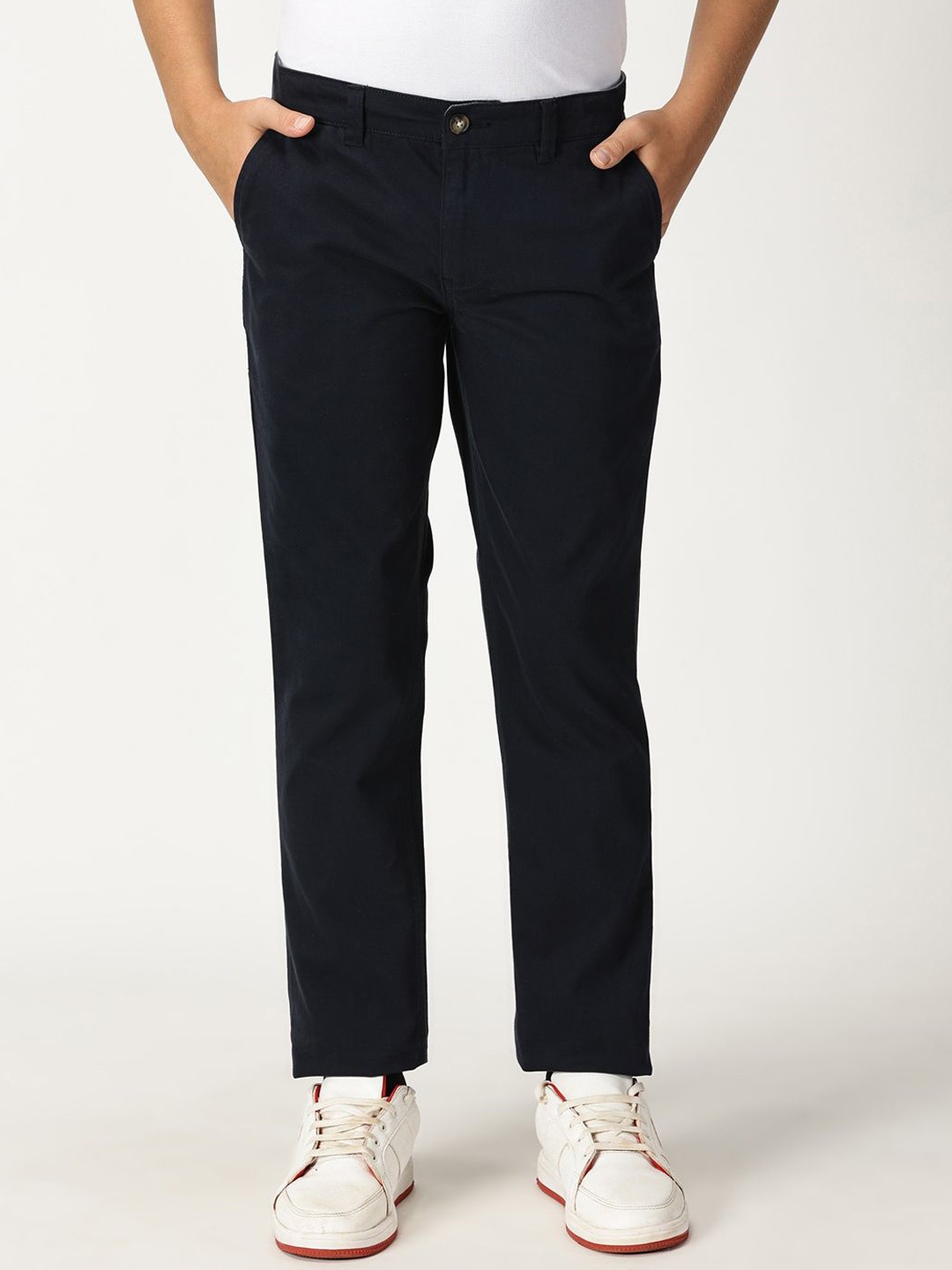 

Nautica Boys Classic Slim Fit Mid Rise Cotton Chinos Trousers, Navy blue