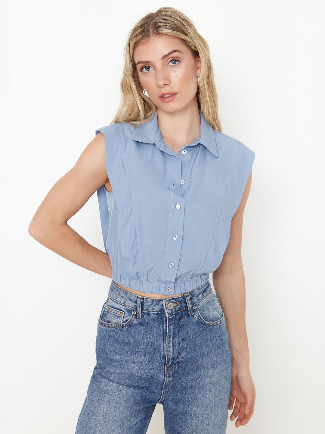 

Trendyol Spread Collar Opaque Casual Shirt, Blue