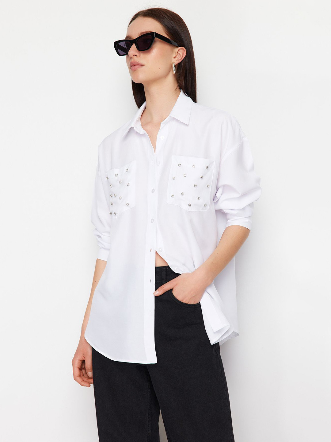 

Trendyol Spread Collar Long Sleeves Opaque Cotton Casual Shirt, White