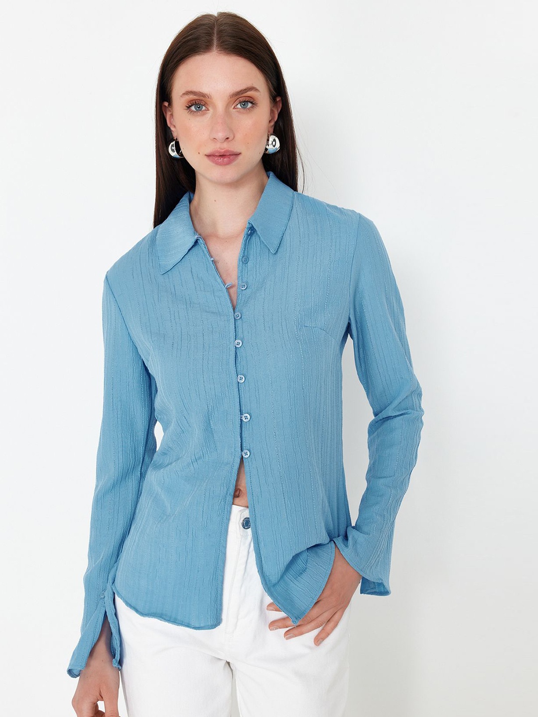 

Trendyol Textured Opaque Casual Shirt, Blue