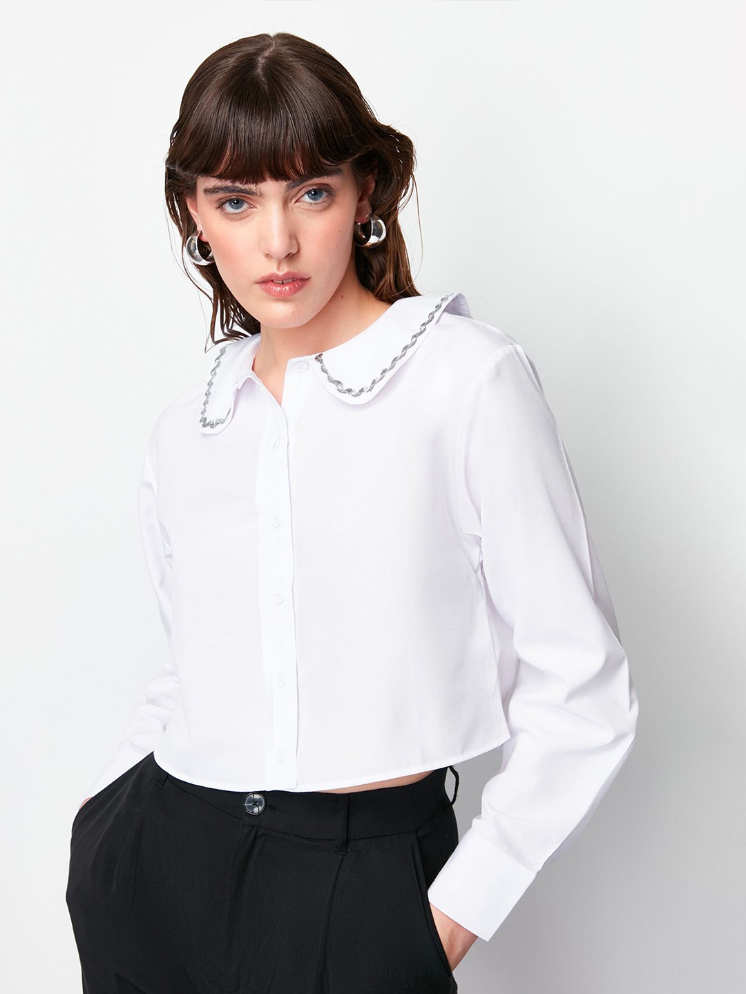 

Trendyol Peter Pan Collar Long Sleeves Casual Shirt, White