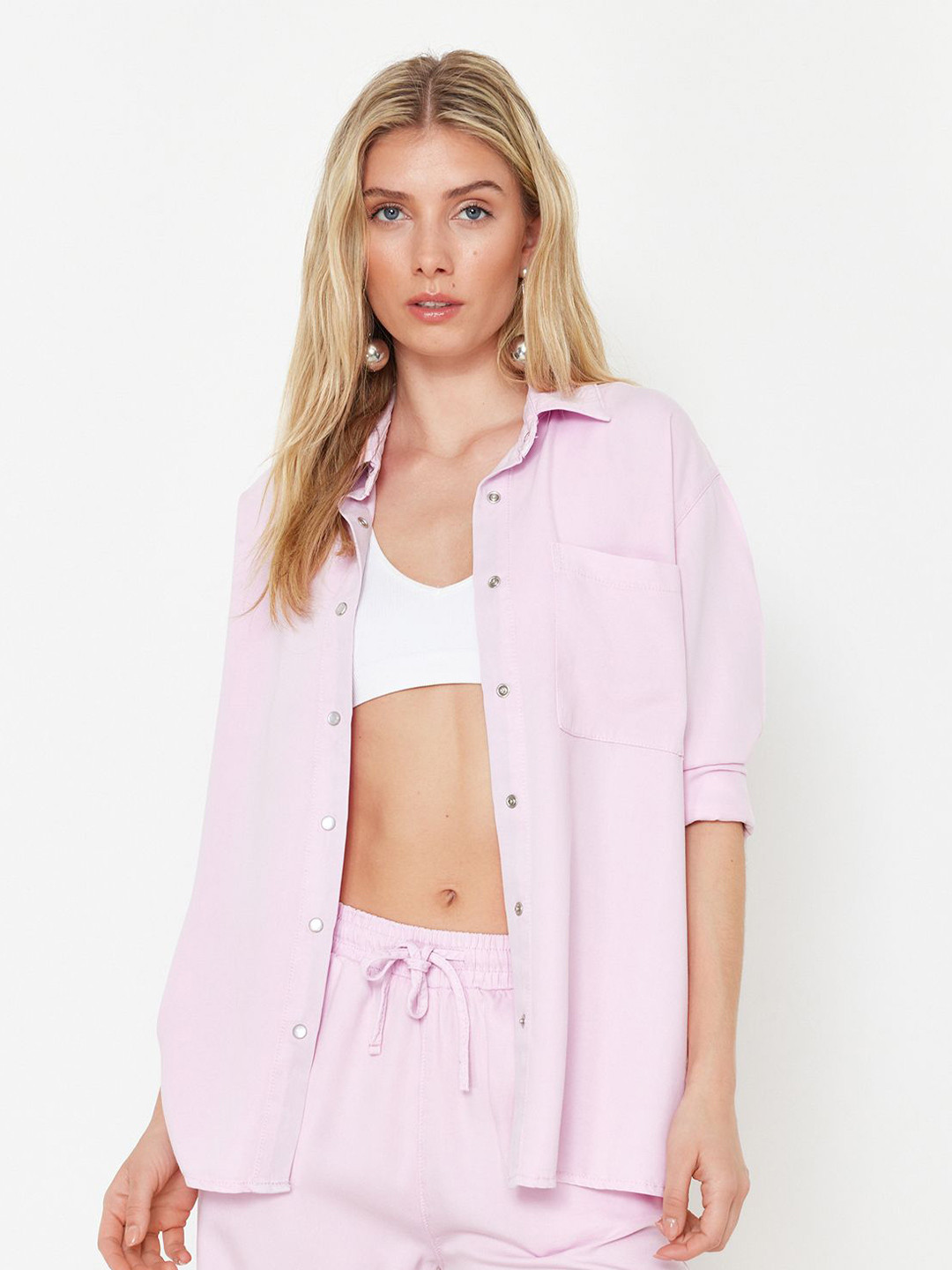 

Trendyol Long Sleeves Pure Cotton Casual Shirt, Pink