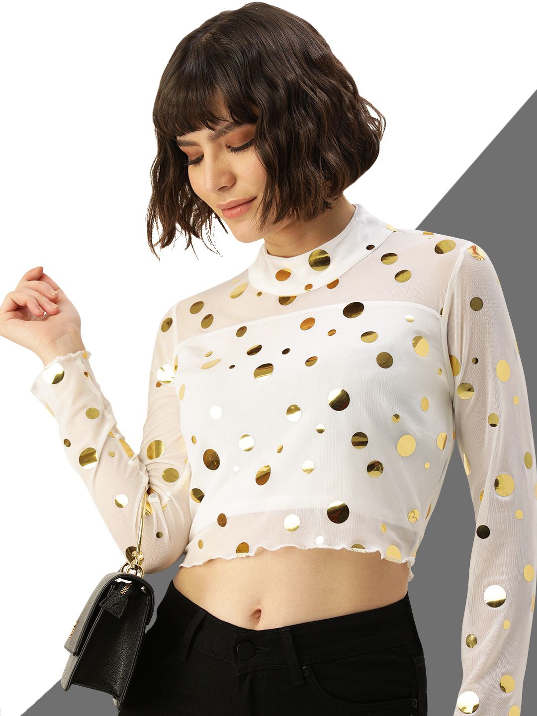 

Martini Embellished Sequined Party Crop Top, White